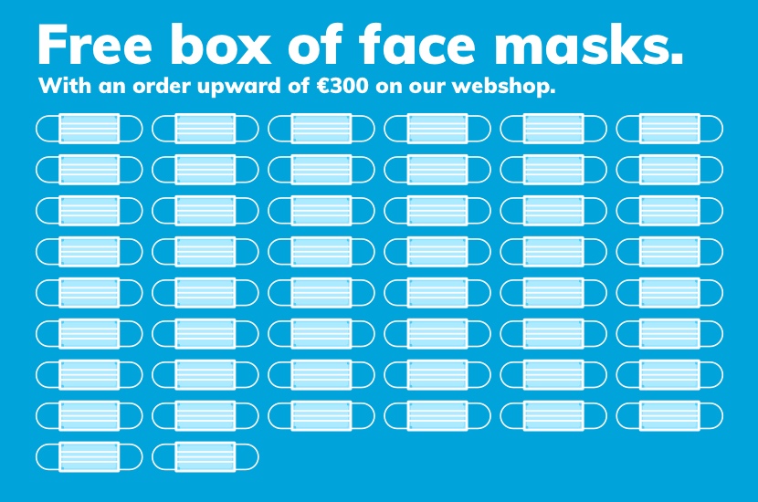 free box of face masks with an order upward of €300 euro